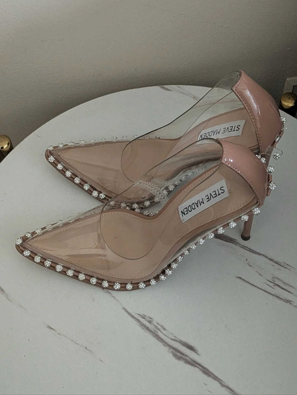 Steve Madden Nude Clear Pointed Toe Pumps with Crystal Trim - Picture 5 of 14